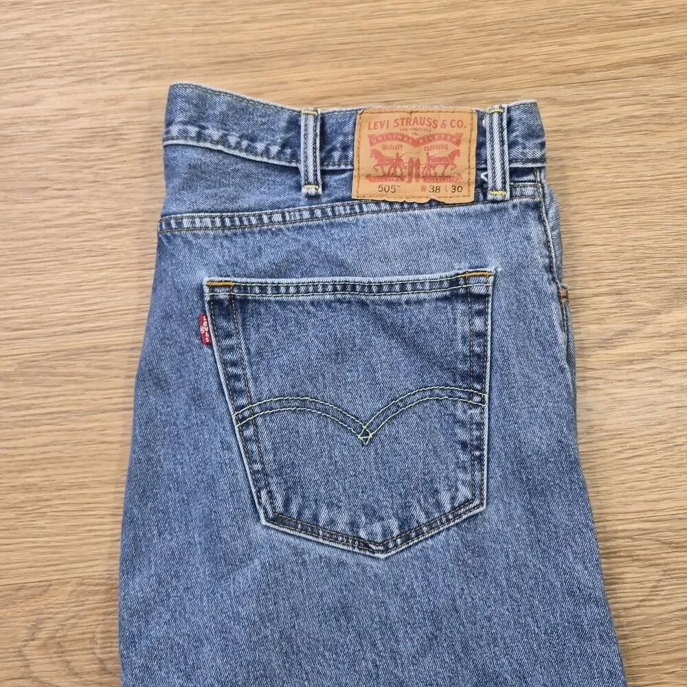 Vintage Levis 505 Jeans Mens 38x30 Blue Denim Cowboy Stretch Pants Y2K
